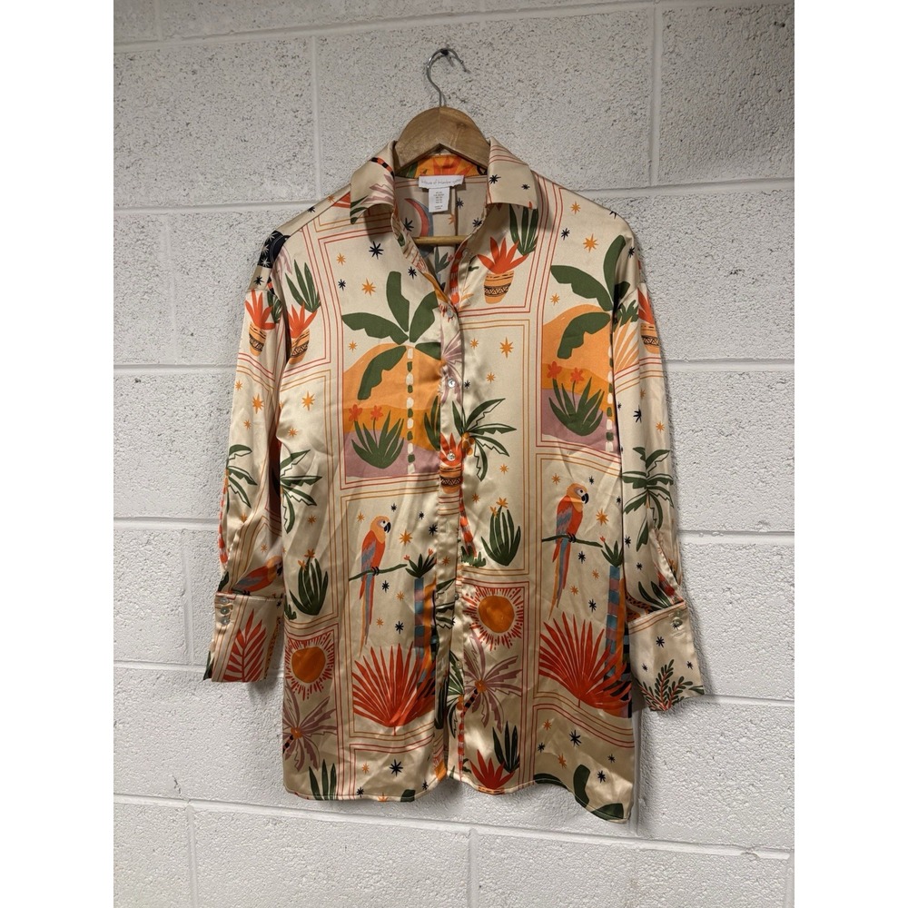 House of Harlow 1960 Tropical Button-Up Shirt Women's XS Retail $148 - Picture 2 of 3